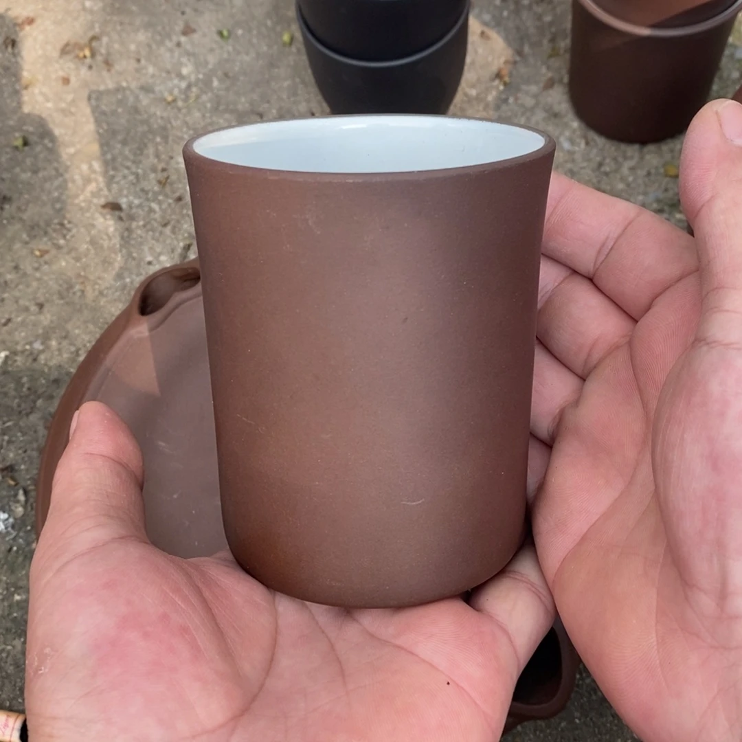 紫砂茶壶90年代老紫泥超大号白釉杯300cc