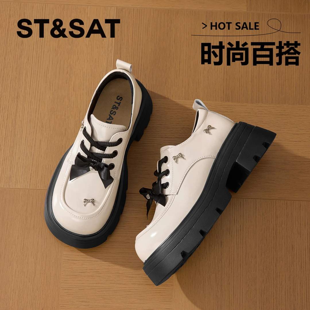 星期六爆款增高5.5CM乐福鞋女士2025年学院风蝴蝶结轻质个性单鞋