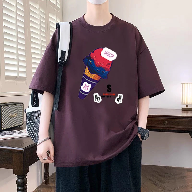 oversize纯棉短袖T恤男夏季新款宽松大码上衣美式情侣休闲半截袖