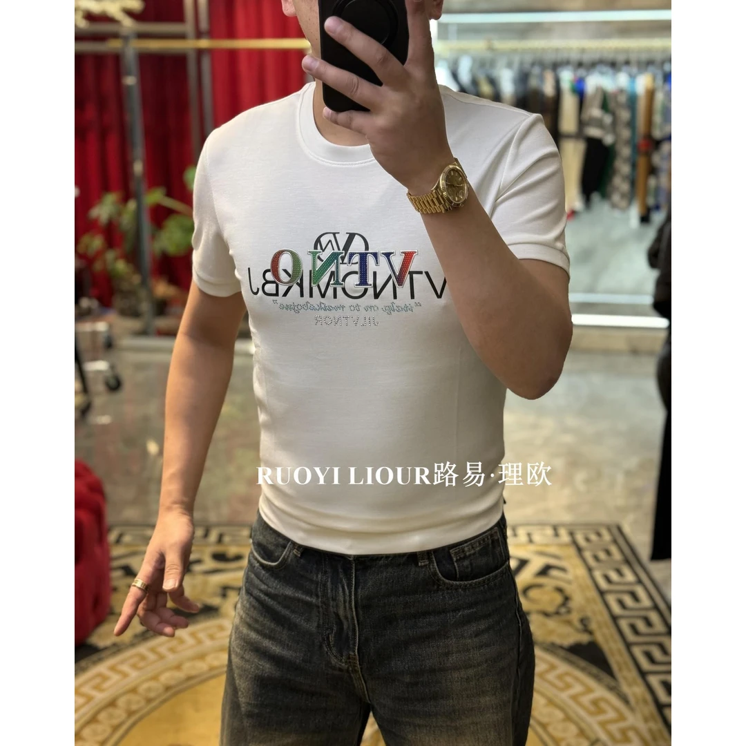 【路易理欧】潮流男欧货街头时尚纯色休闲百搭字母打底衫38009