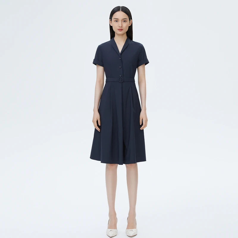 朗姿/LANCY新款连夏季连衣裙款气质收腰V领女短袖裙商场同款时尚