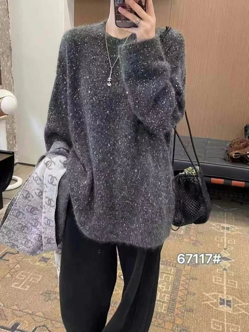 灰色宽松高级慵懒感外穿爆款针织衫外穿
