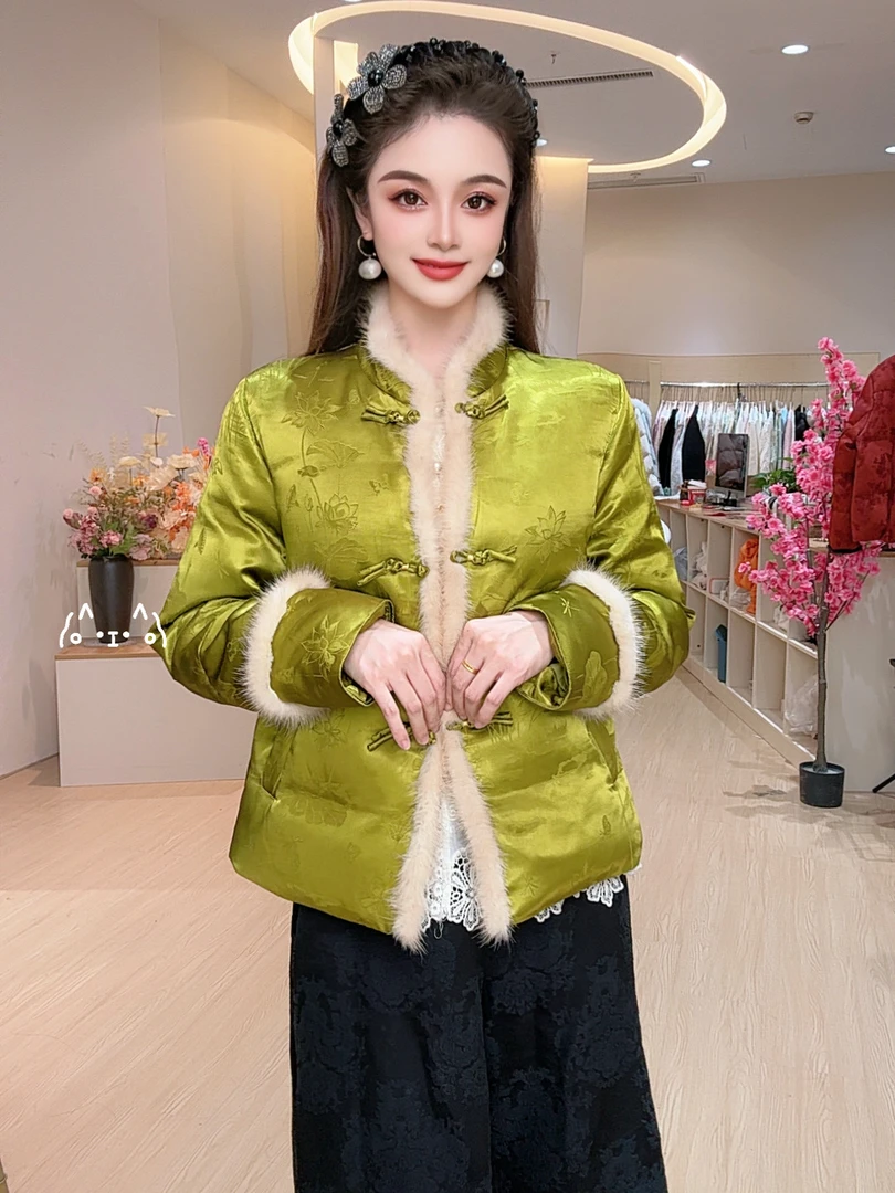 (七艺自制)真水貂毛中式加厚中国风民族风立领羽绒服mg251014