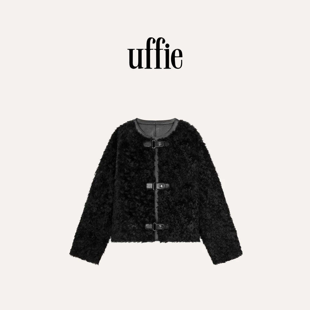 UFFIE于绘 小卷毛 皮袢装饰圆领皮毛外套