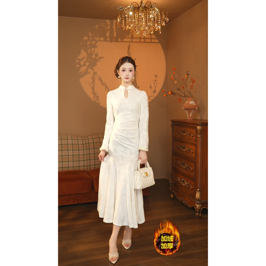 2店-665【熹熹定制】书香门第加绒加厚秋冬长袖连衣裙YQ335