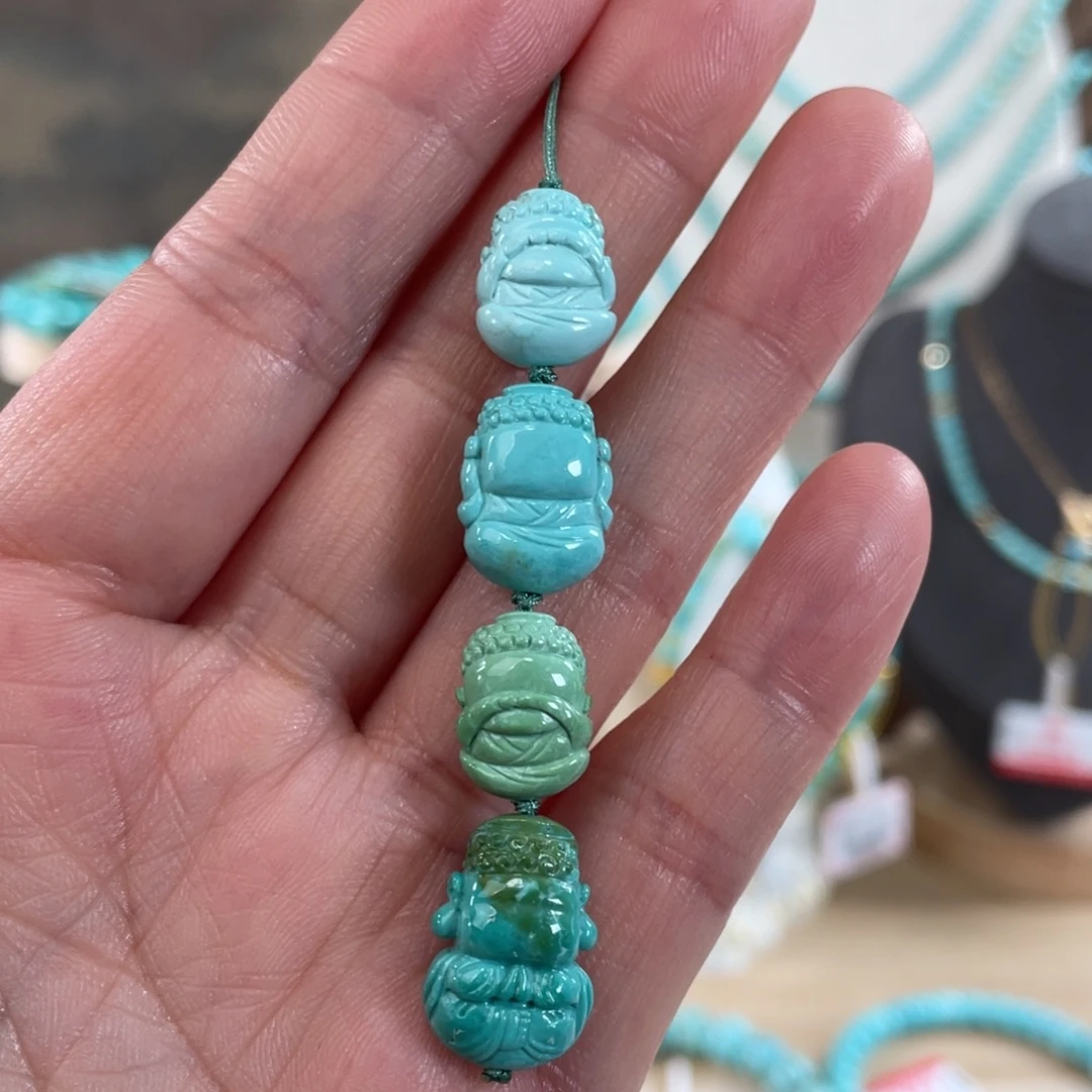 绿松石未镶嵌套链三不佛吊坠