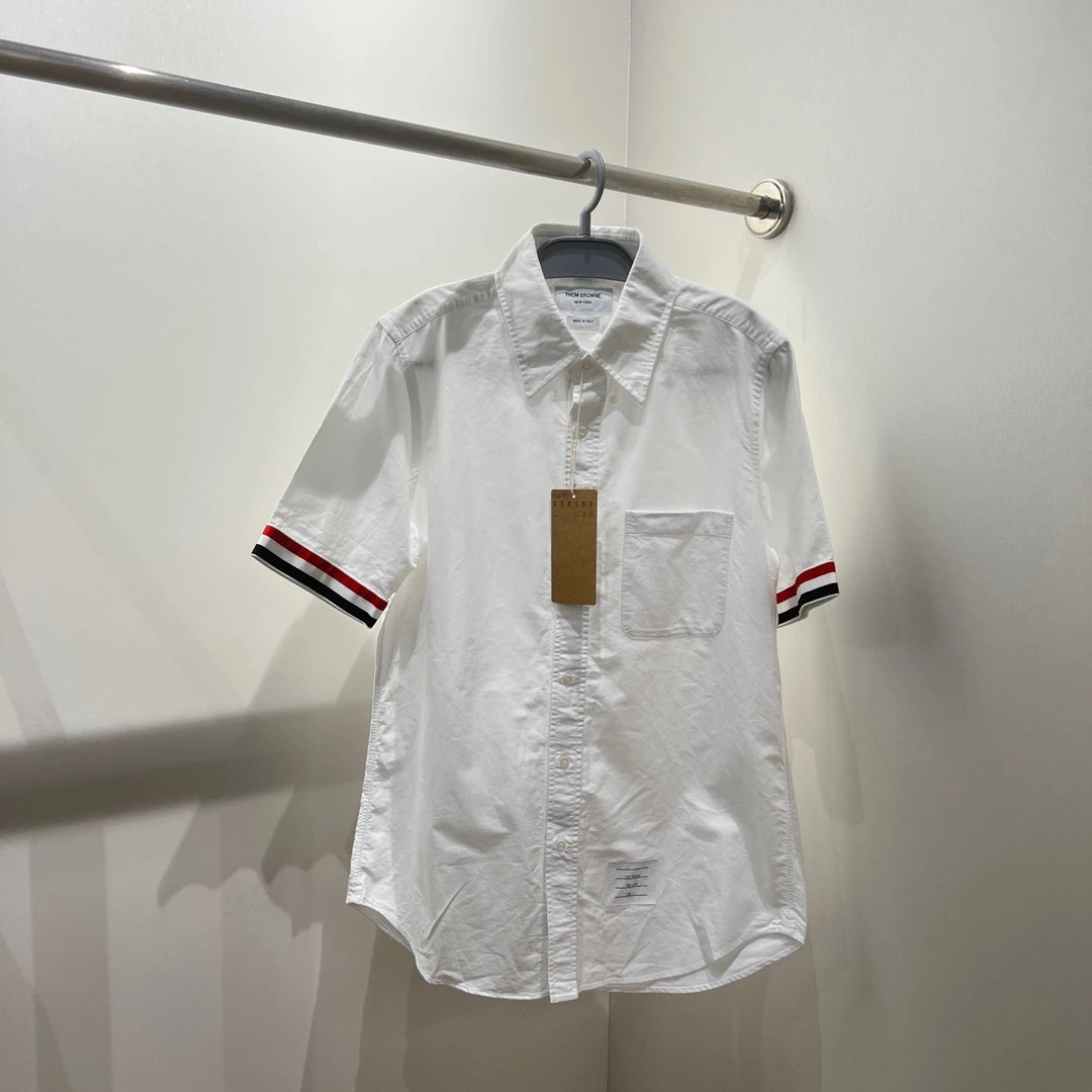 99新 THOMBROWNE tob547/条纹袖口短袖衬衫 2码 棉