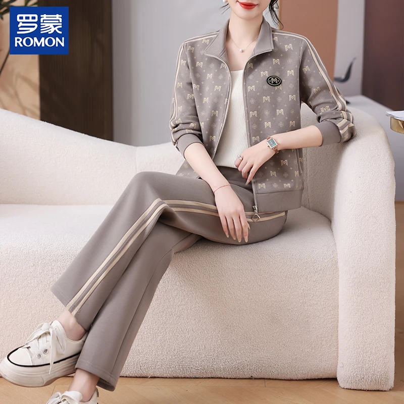 罗蒙妈妈春装运动套装2025新款中年女士休闲外套中老年时尚两件套
