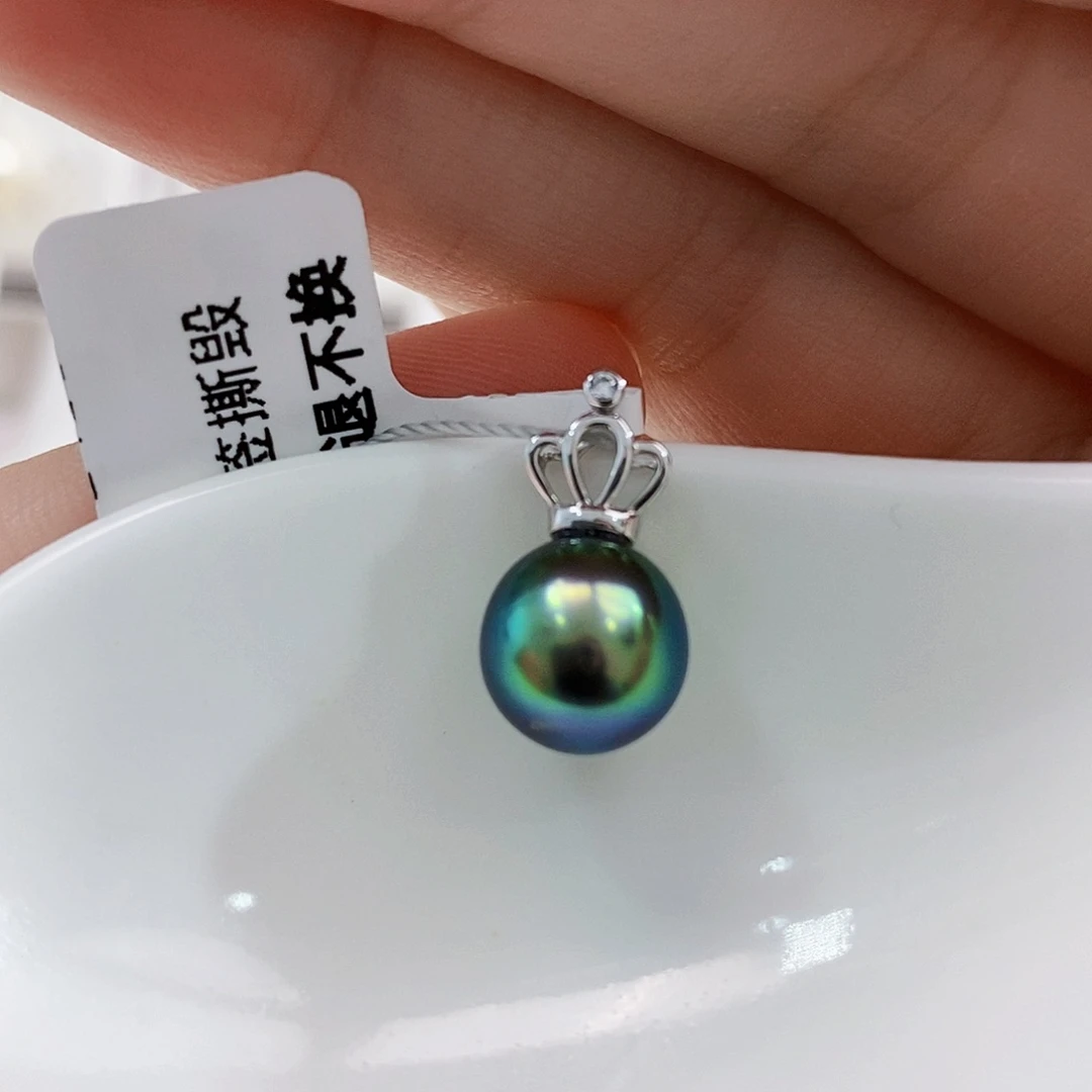 未镶嵌特价极光大溪地孔雀绿吊坠9.7mm海水珍珠