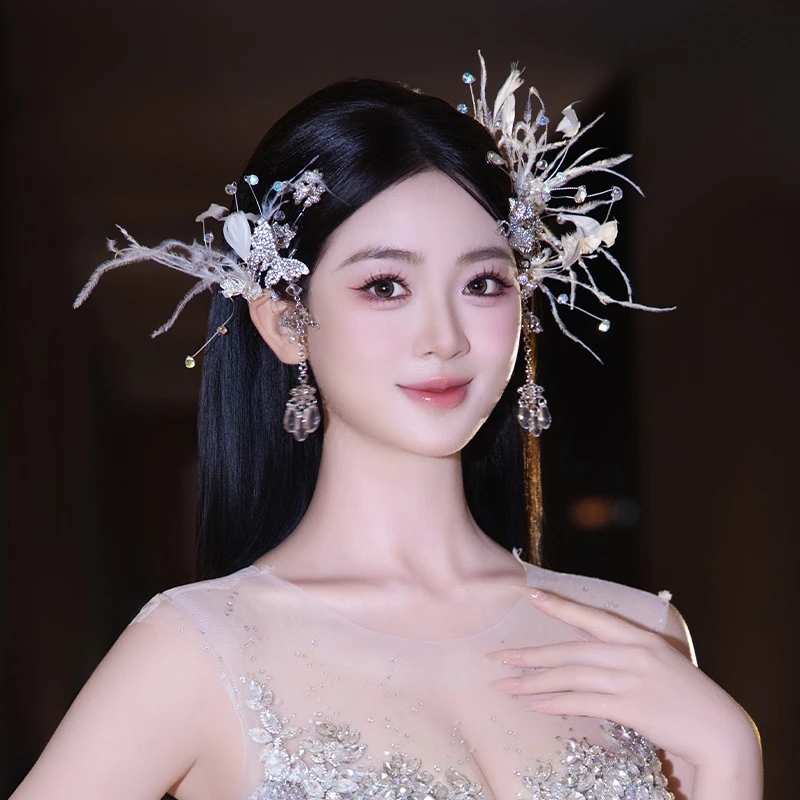 合金羽毛婚庆饰品 2025新娘仙气氛围感羽毛对夹高级感发饰MT2586