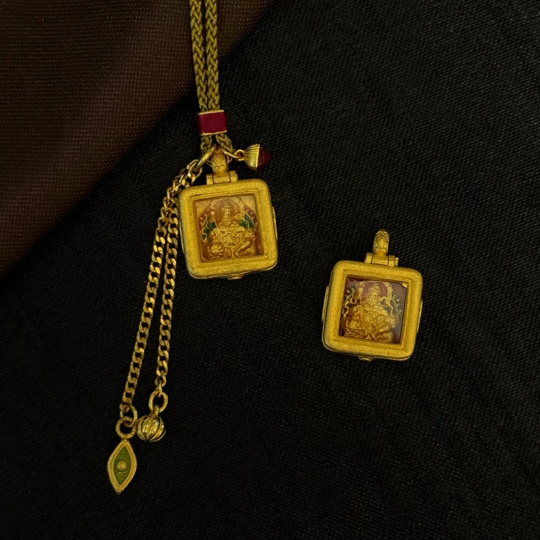 【周蜜儿】黄财神嘎乌盒 细工高温烧蓝 足金999 项链