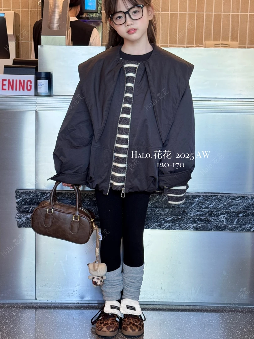 2025冬季新款海军领外套加厚韩版棉服女童洋气拉链外套25795