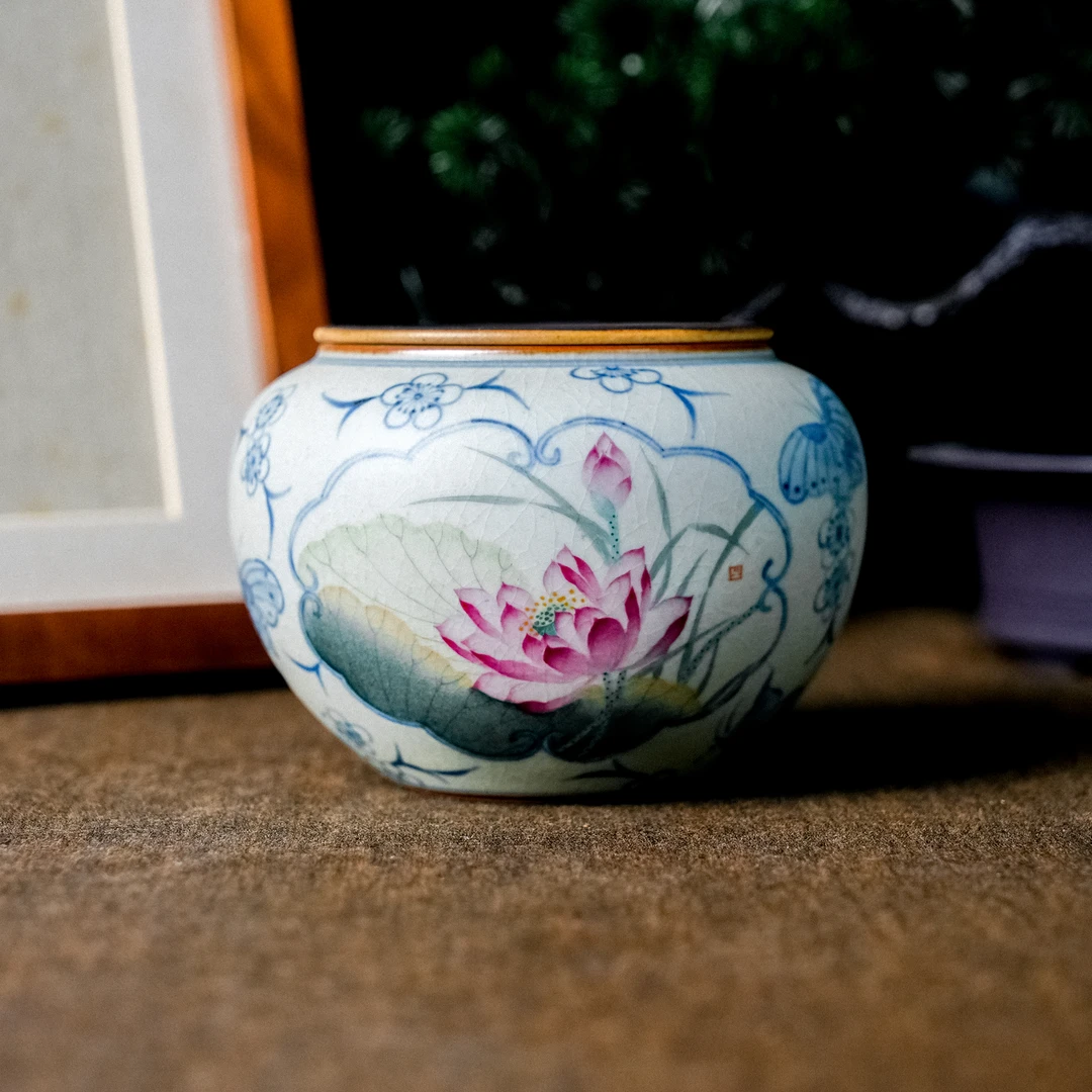 【朴云堂】蝴蝶开窗荷花桃心建水280ml（朴建水0063）