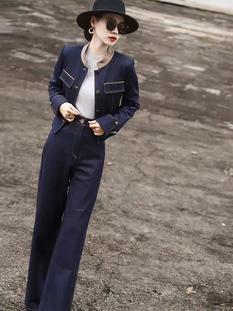 〈纪朵研〉H354春秋新款时尚高端气质名媛气质外套阔腿裤两件套