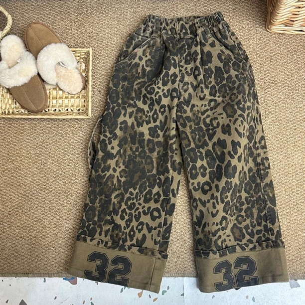 25年冬季加绒豹纹阔腿裤