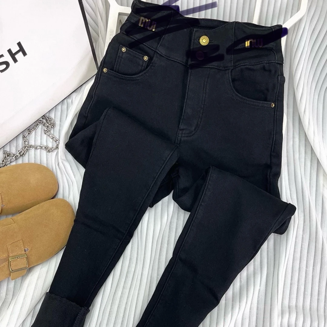 纯黑色高腰紧身显瘦小脚牛仔裤女春秋新款时尚百搭