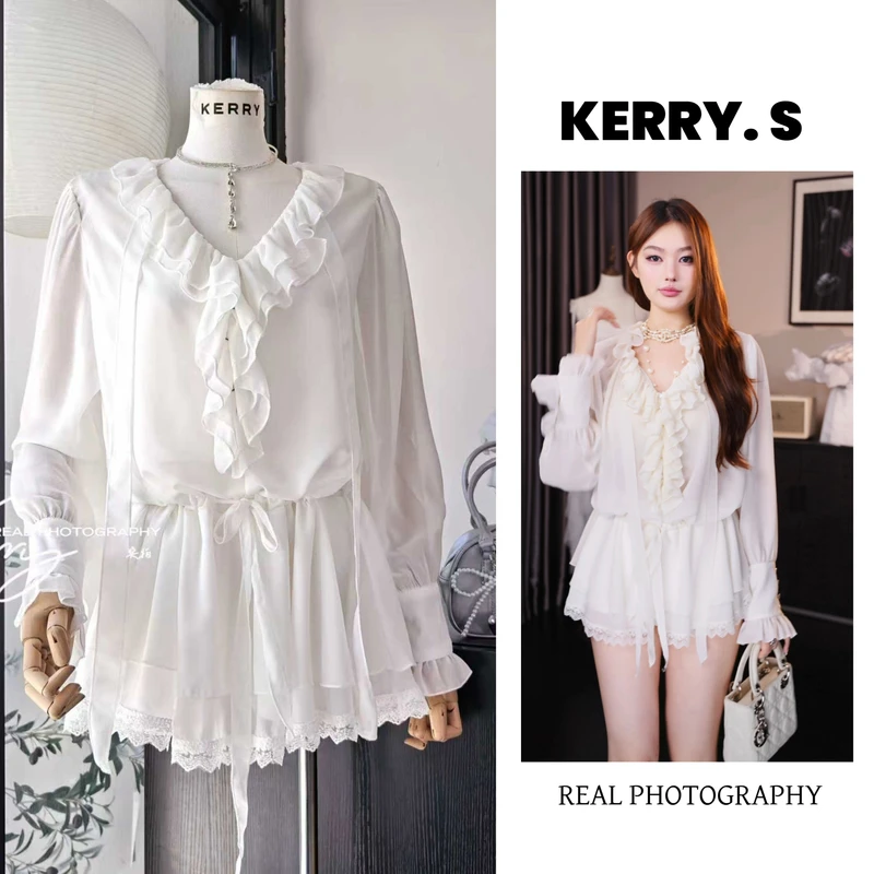 “C位贵娇”2025新款长袖上衣设计感气质时尚雪纺衫显瘦打底上衣