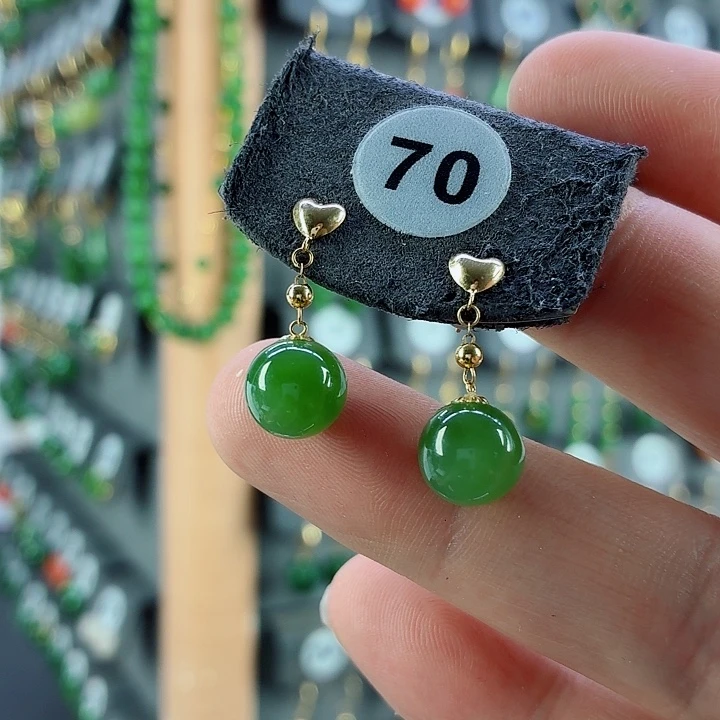 和田玉18K金镶嵌耳饰