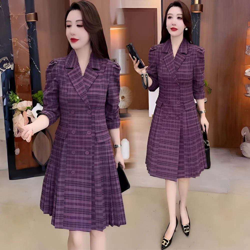 时尚连衣裙女2025秋季新款洋气显瘦减龄休闲百搭西装领连衣裙