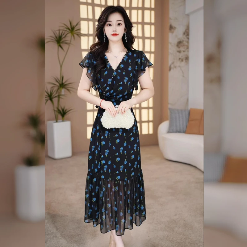 【千羽定制】法式碎花连衣裙女2025夏季今年流行减龄收腰显瘦裙子