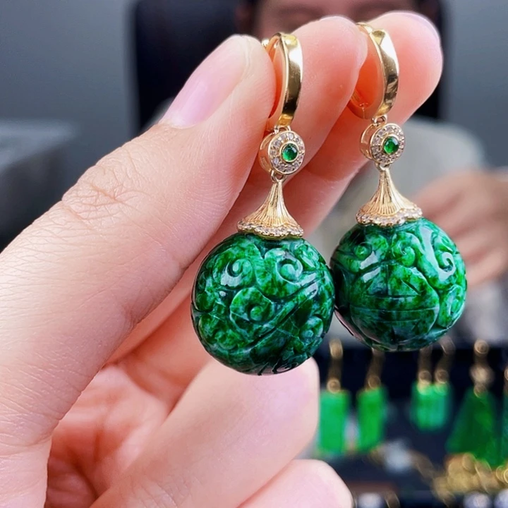 翡翠耳饰银S925镶嵌饰品