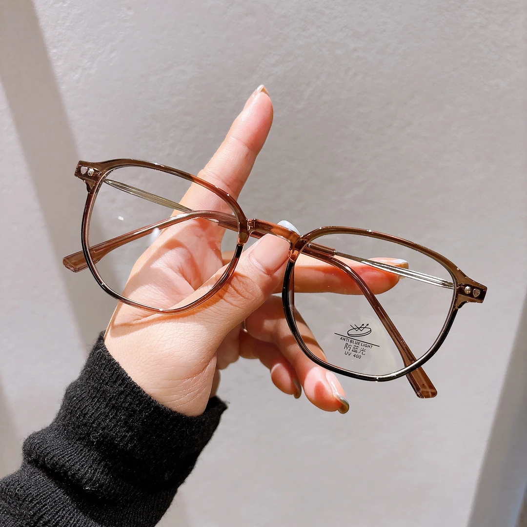 【85070】茶色复古大框眼镜女超轻冷茶色显瘦素颜镜框可配度数