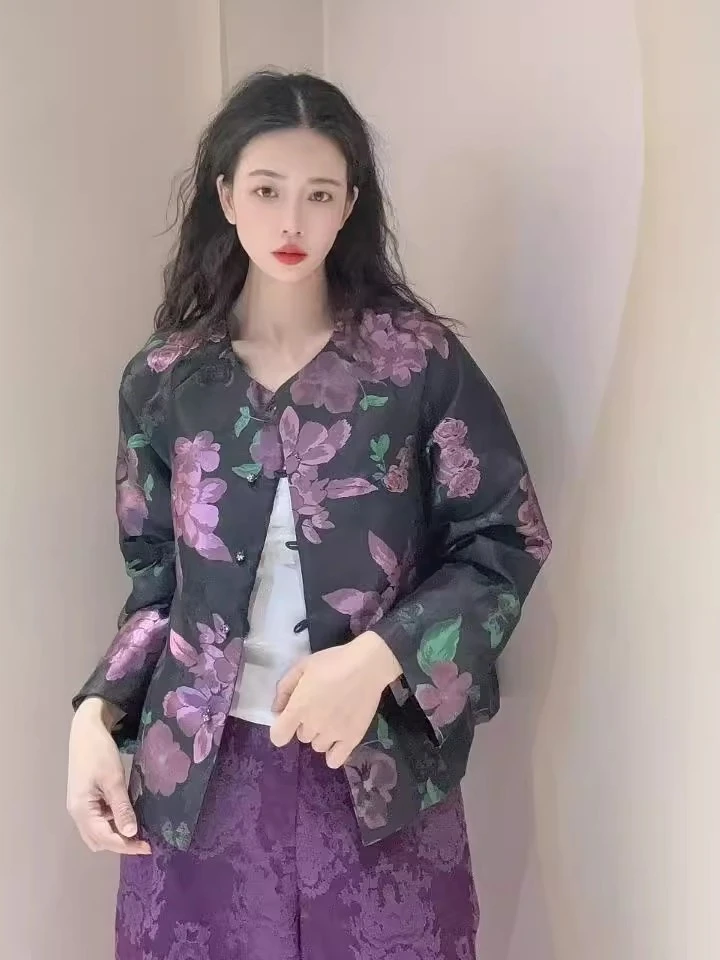 2025春秋季新中式国风长袖外套女高级感气质百搭宽松显瘦圆领上衣