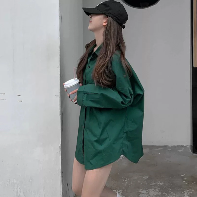 韩版休闲宽松时尚感长袖衬衫女春新款休闲上衣慵懒风A060