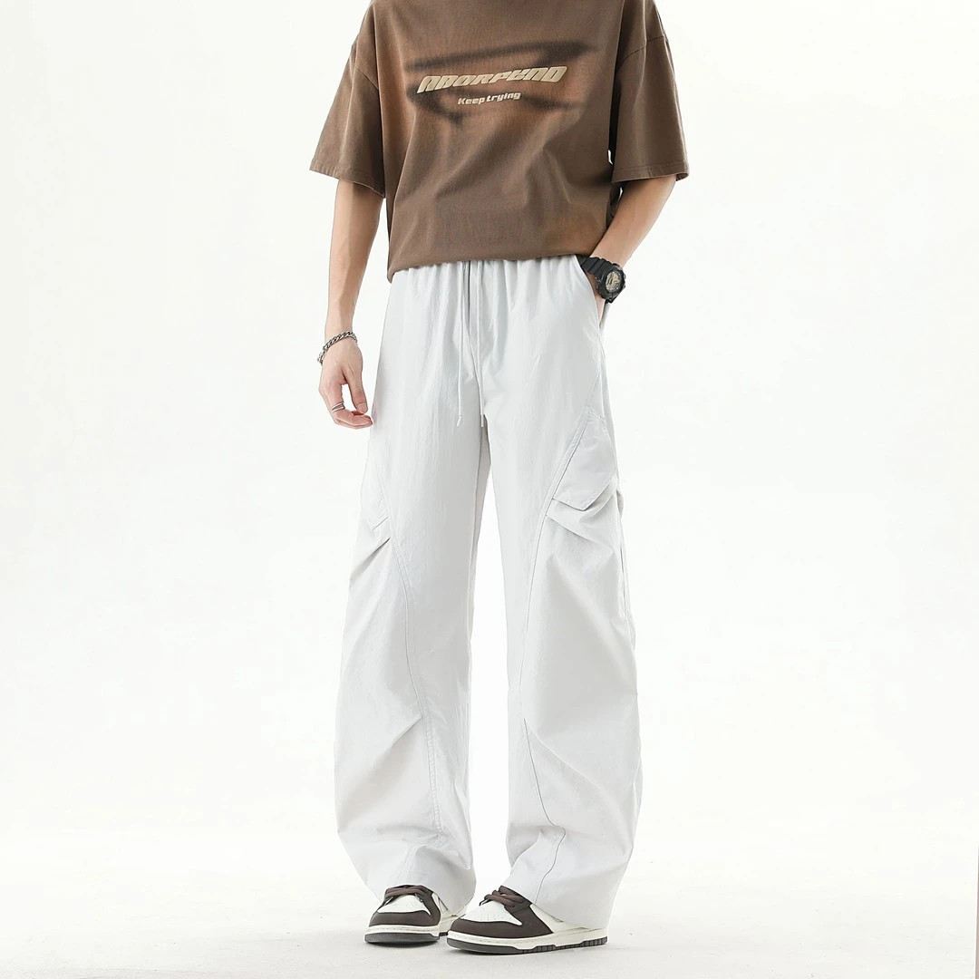 2025夏季冰丝速干薄款企兵工装裤冲锋裤宽松潮流褶皱男直筒休闲裤