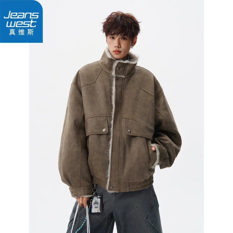 真维斯美式保暖夹克棉服男冬季新款加绒加厚棉衣仿麂皮绒棉袄外套