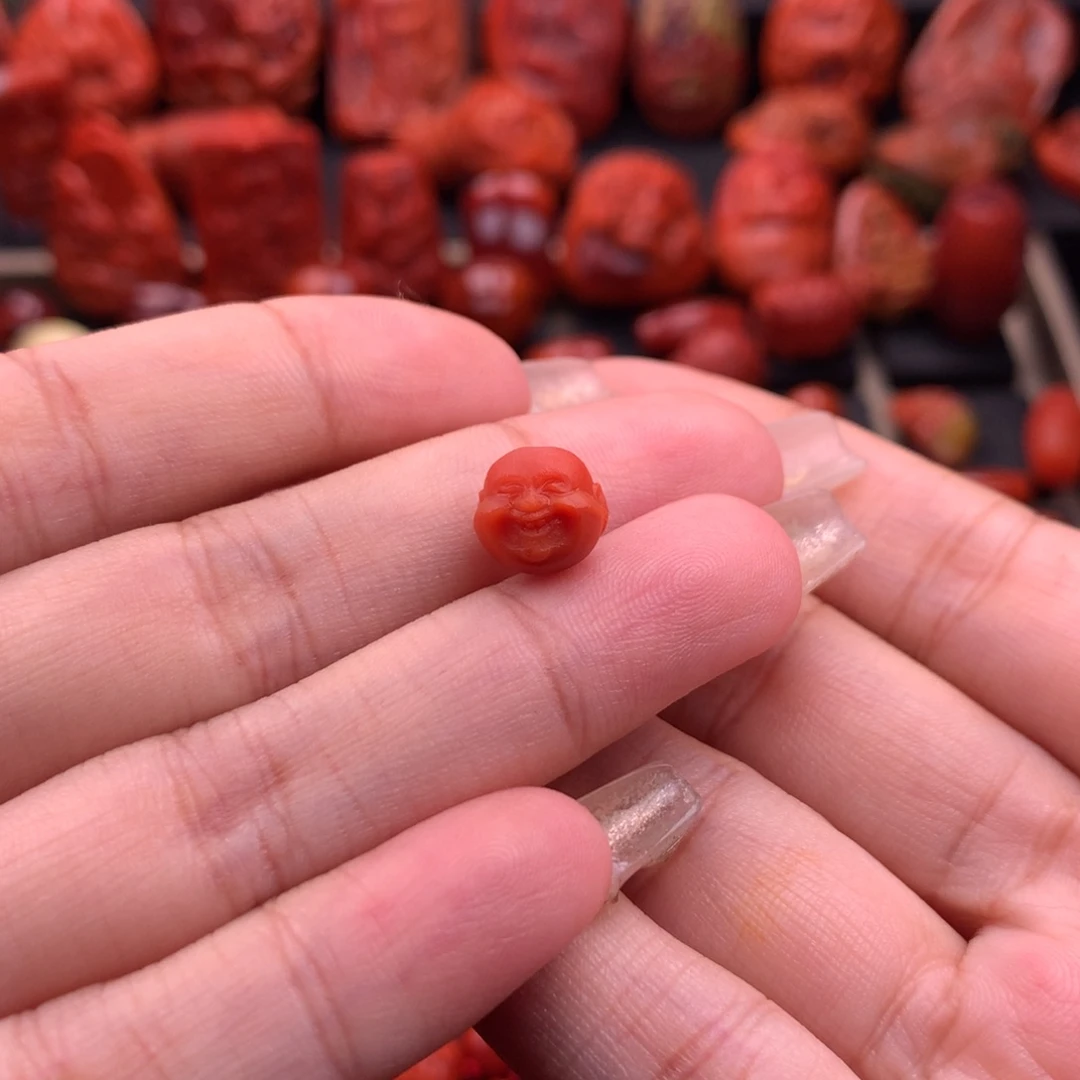 南红玛瑙南红保山弥勒佛头9.5mm未镶嵌