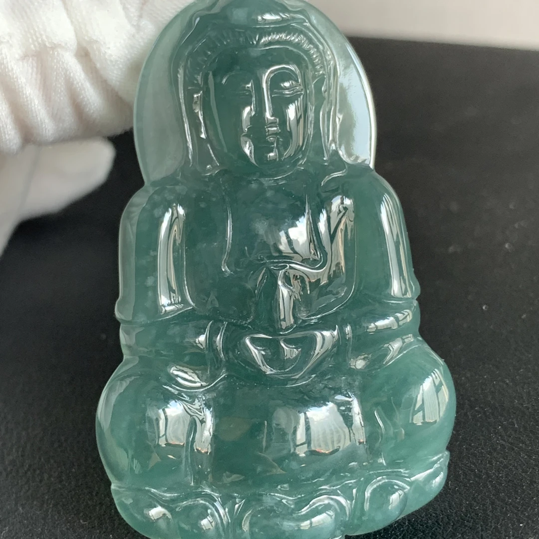 天然翡翠A货蓝水净瓶观音挂件正品翡翠冰种观音吊坠爸爸男友礼物