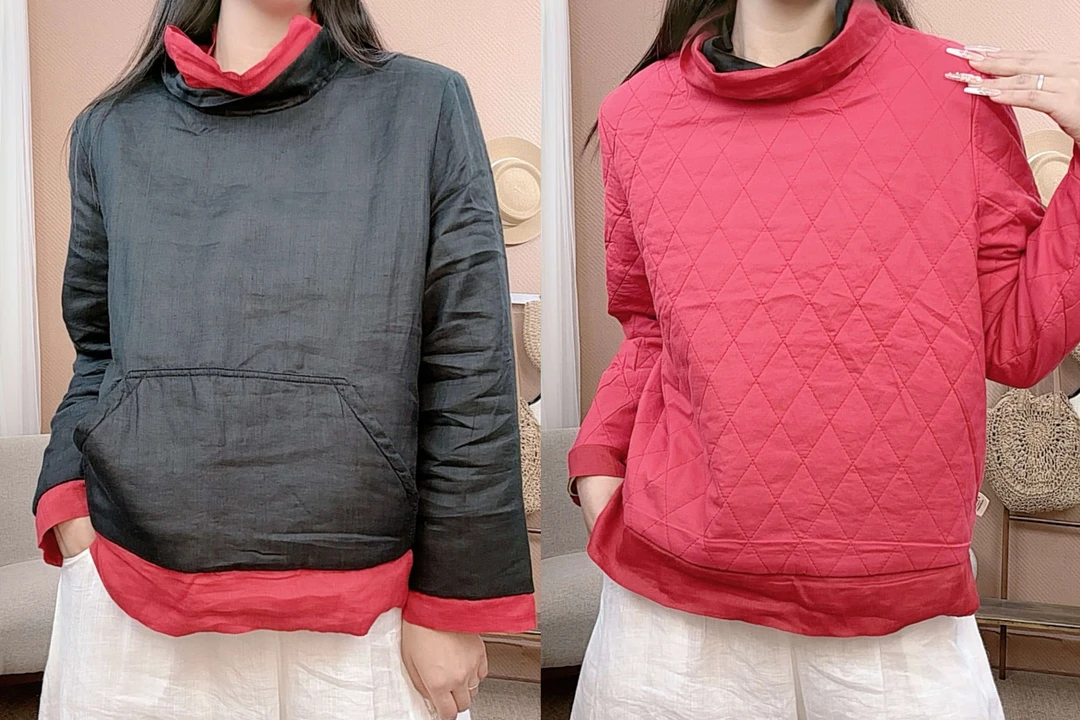 25907苎麻堆堆领双层夹棉棉服