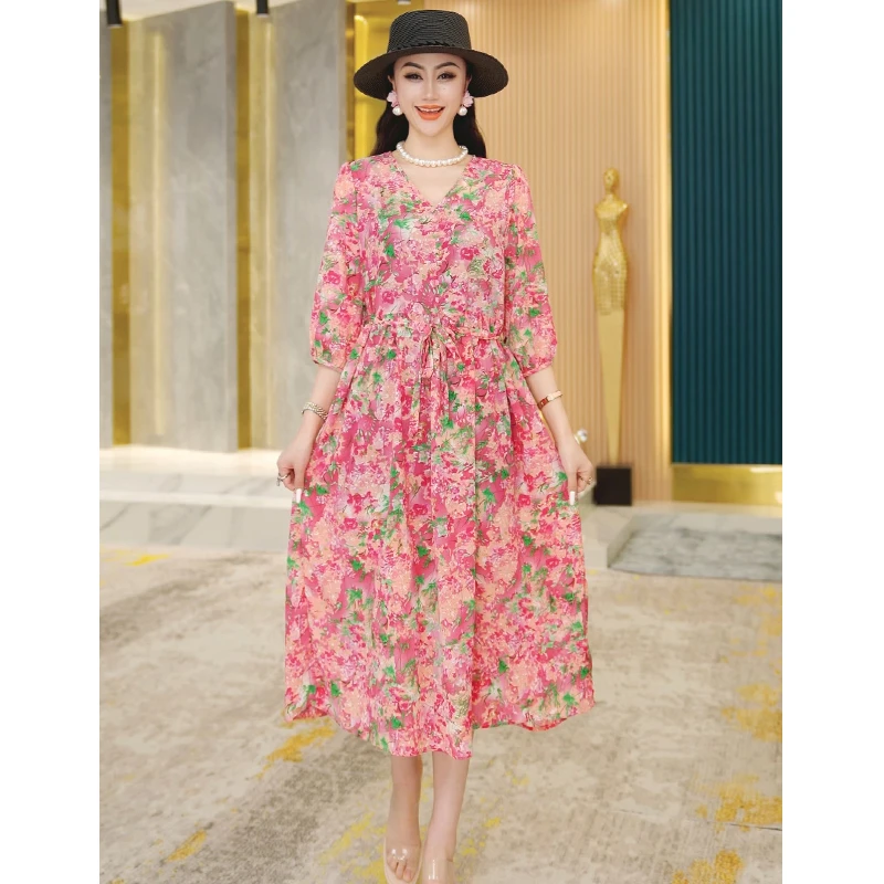 【初恋情人】2025新款夏季显瘦连衣裙气质洋气长袖收腰长裙8809