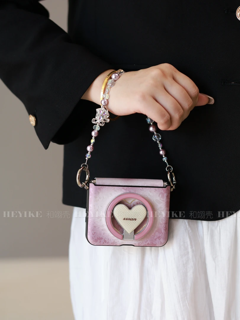 ins紫色晕染爱心适用华为purax手机壳magicvflip2中轴pocket2防摔