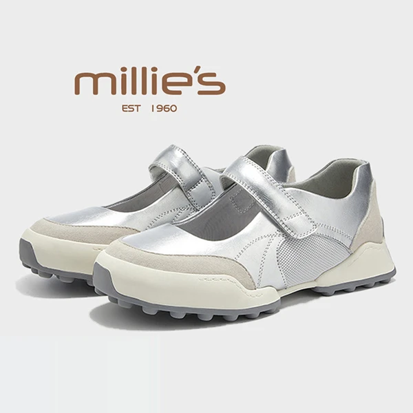 MILLIE'S/妙丽春季新款银色玛丽珍鞋休闲鞋浅口鞋复古女单鞋D