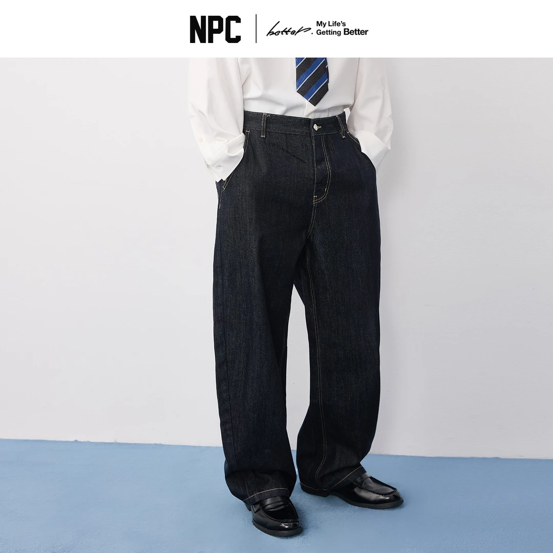 NPC潮牌立体剪裁【原牛色】休闲弯刀牛仔裤男潮流百搭NP57DT60