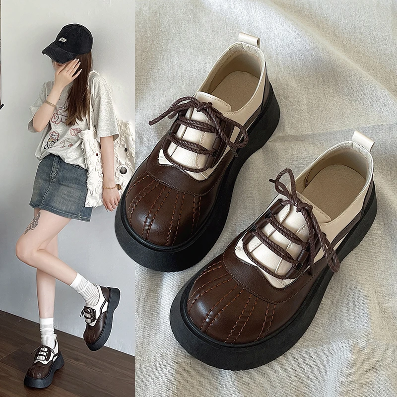 贝壳头小皮鞋女夏季新款法式玛丽珍单鞋厚底增高乐福鞋美拉德女鞋