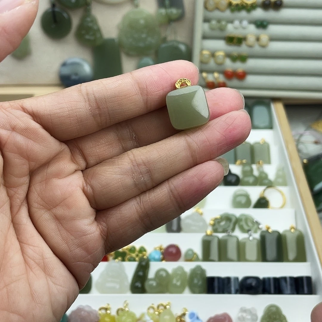 和田玉银S925镶嵌吊坠(不含链)