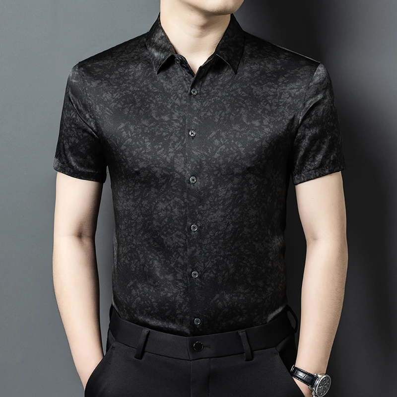 真丝桑蚕丝轻奢男士轻高端长袖衬衫新款夏季薄款潮流爆款透气短袖