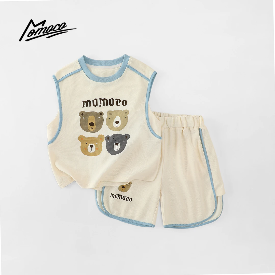 MOMOCO男童夏季韩系小清新卡通小熊洋气背心两件套77230578694