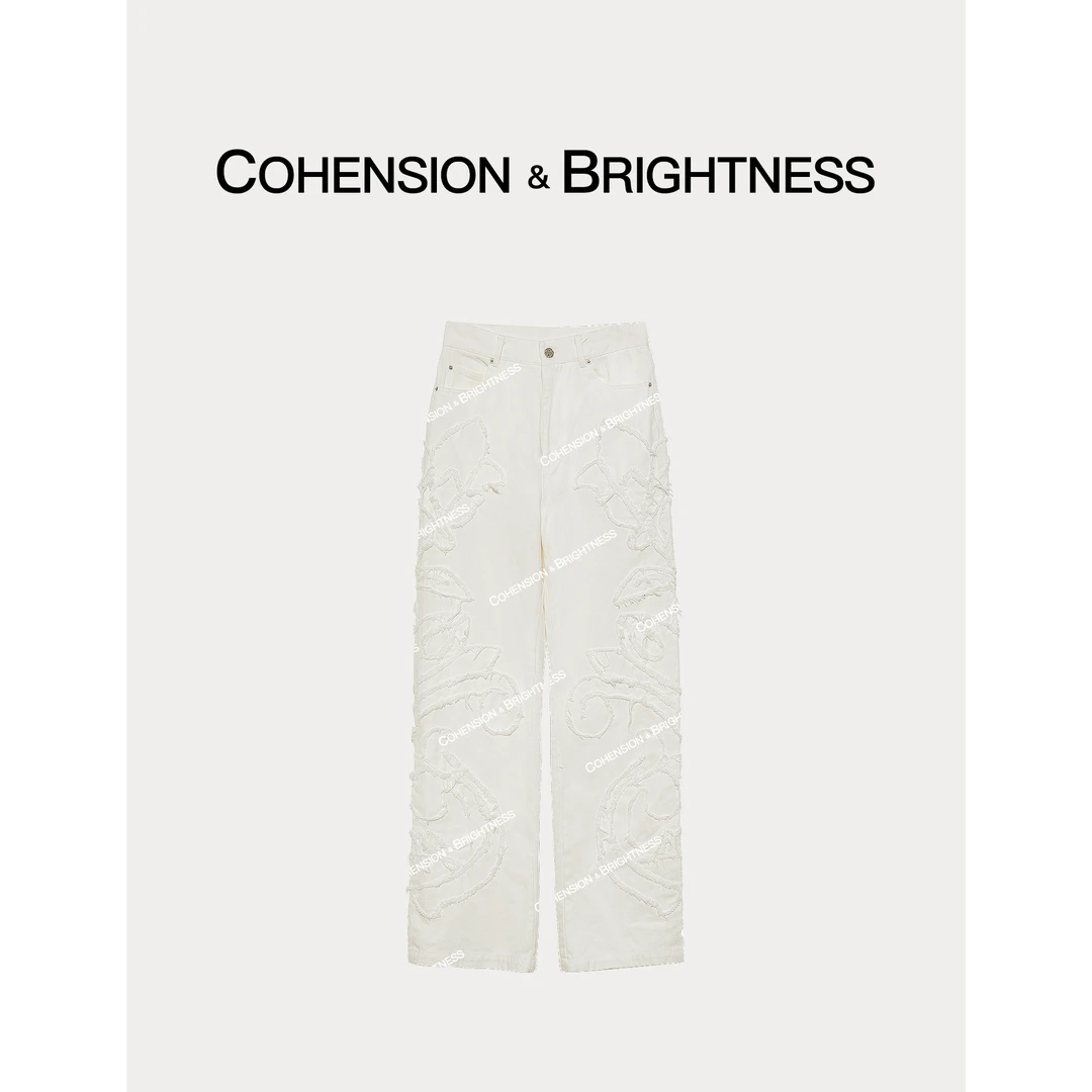 凝慧真的好【时尚简约】春季高腰刺绣毛边百搭休闲牛仔长裤KQ052