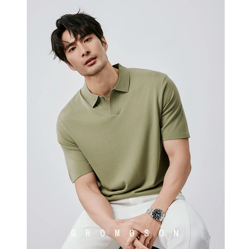 意式商务绅士 莱赛尔针织短袖polo衫男士夏季轻薄休闲翻领纯色T恤