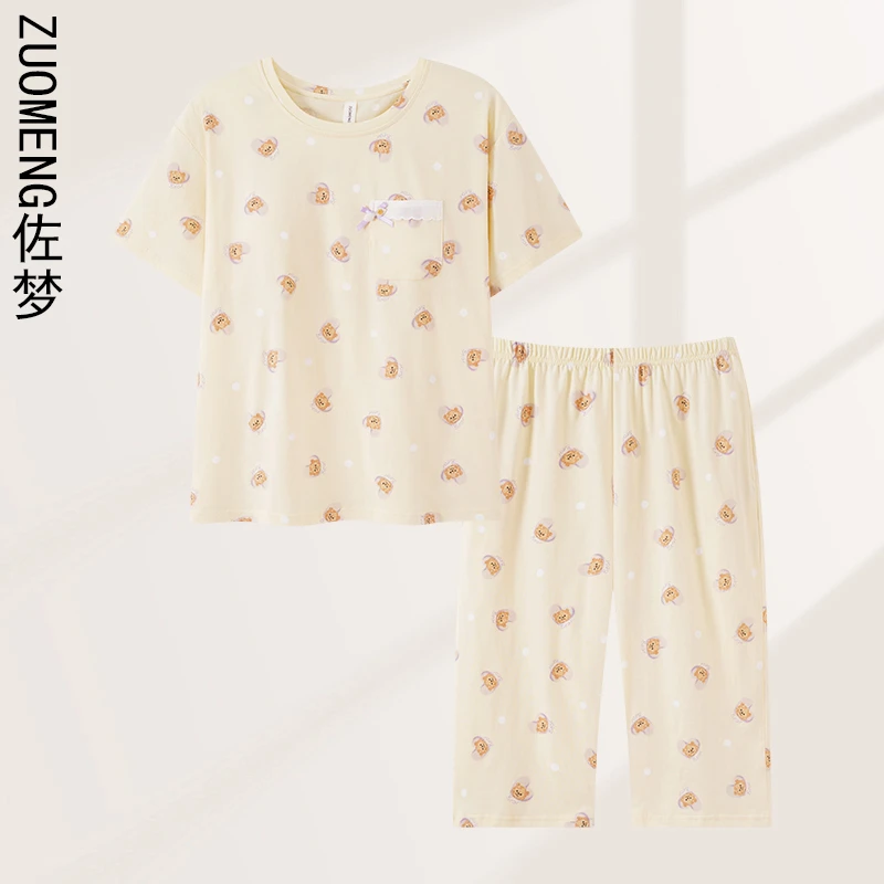 zuomeng/佐梦2025夏新款睡衣女短袖短裤舒适休闲薄款家居服套装