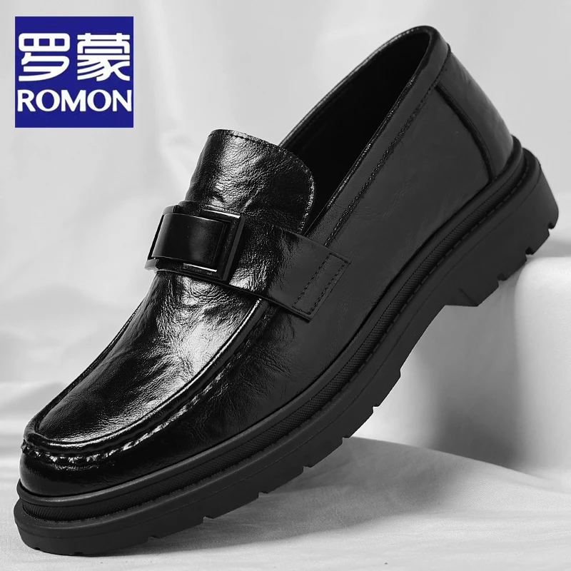 Romon/罗蒙2025秋季新款商务正装皮鞋男透气黑色英伦套脚休闲男鞋