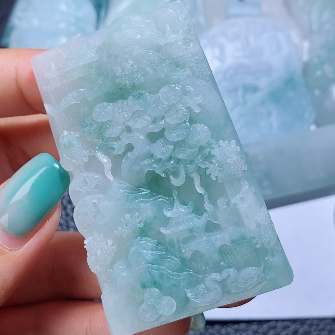 定制翡翠未镶嵌毛货付款后确认抛光