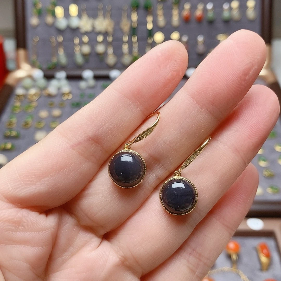 银S925镶嵌和田玉耳饰