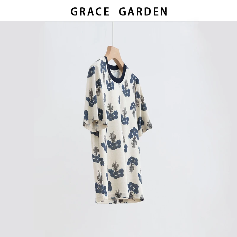GRACE GARDEN【蓝铃花！】圆领印花简约休闲短袖T恤NT5E1712