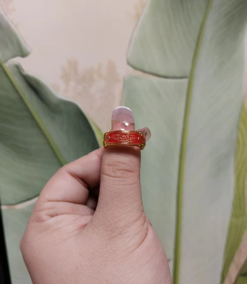 合金亚克力戒指 五条文文红戒指