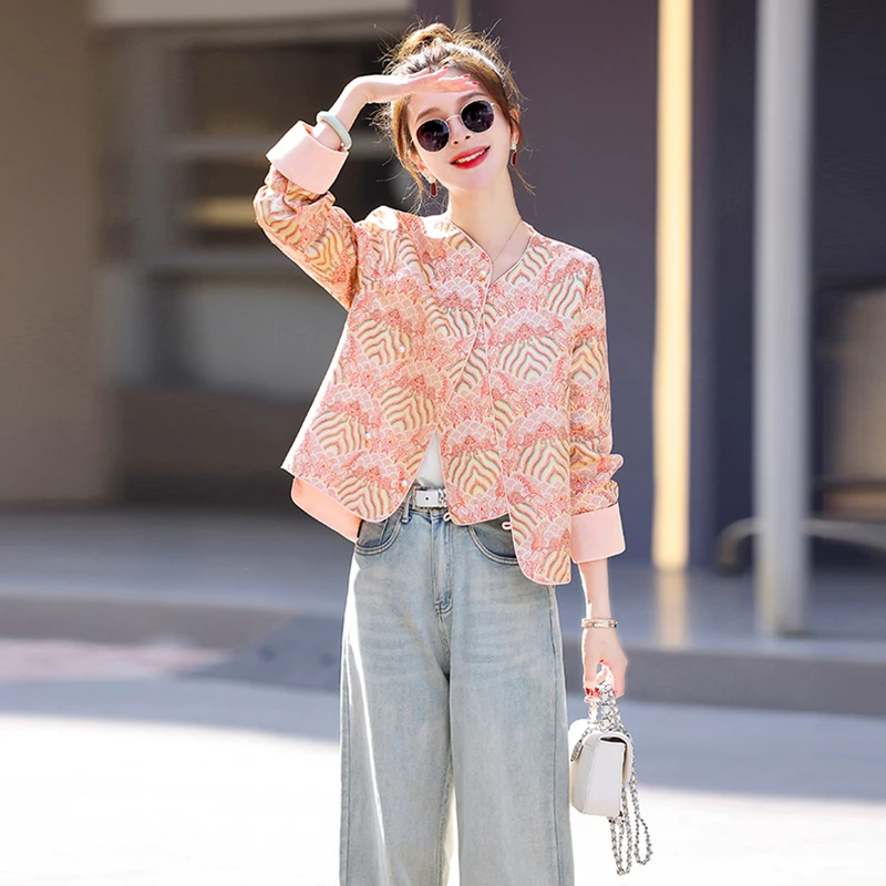 新中式国风短外套女装女春装新款小香风气质盘扣提花唐装上衣